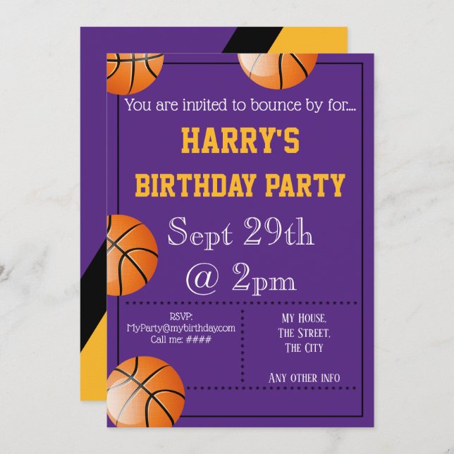 Basketball Party Invitation Editable (Front/Back)