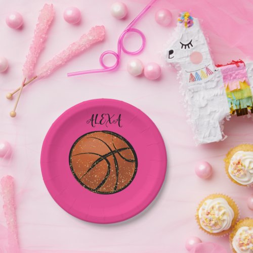 Basketball Party Plates for girls in pink