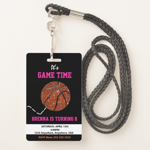Basketball Pass Party Pass VIP  Invitation girl Badge