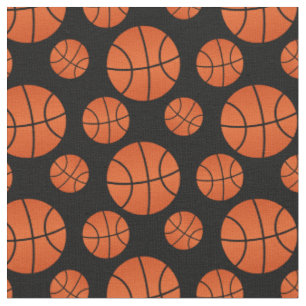 Basketball Pattern Black Background Fabric