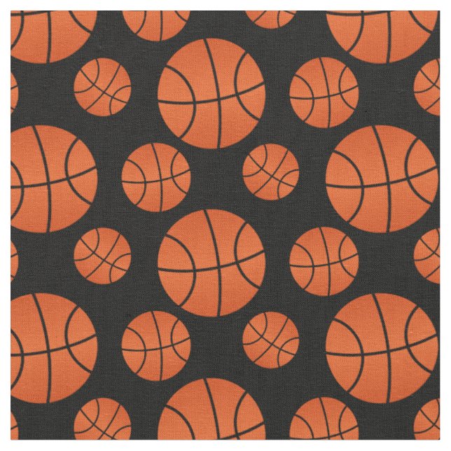 Basketball Pattern Black Background Fabric (Close Up)