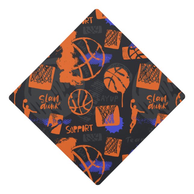 Basketball Pattern Graduation Cap Topper (Front)