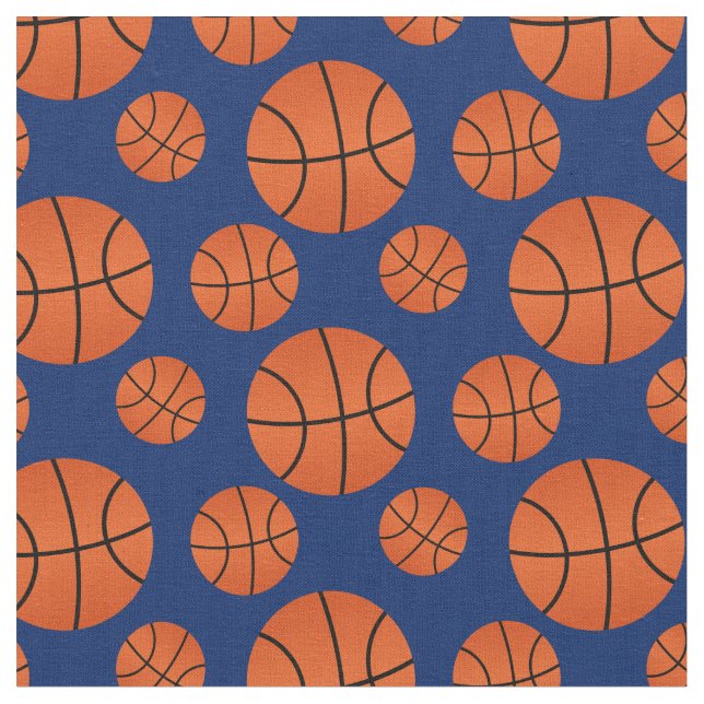 Basketball Pattern Navy Blue Background Fabric (Close Up)
