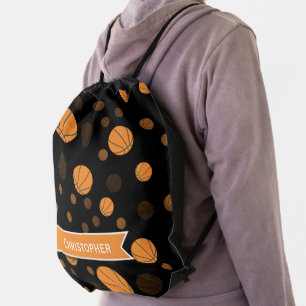 Basketball Pattern on black Drawstring Bag