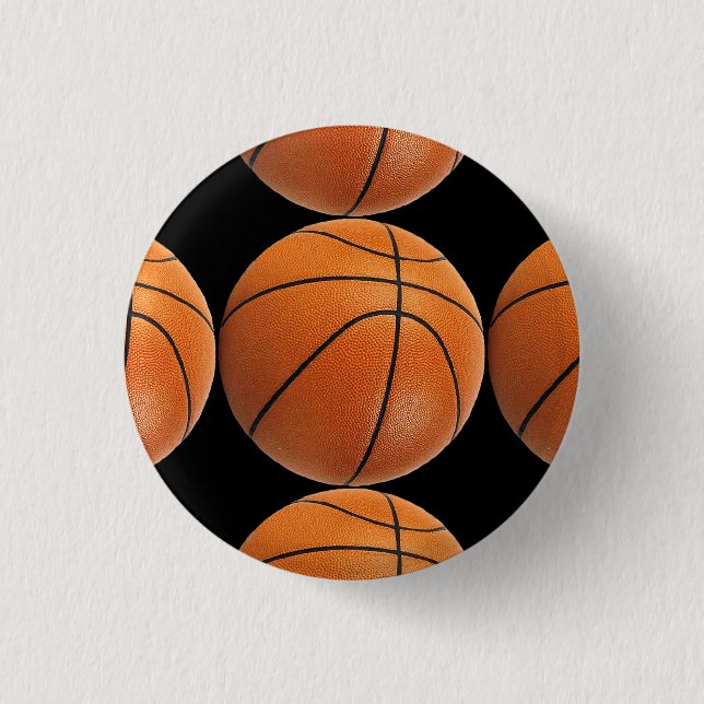 Basketball Pattern on Black Pinback Button (Front)