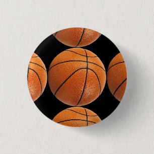 Basketball Pattern on Black Pinback Button