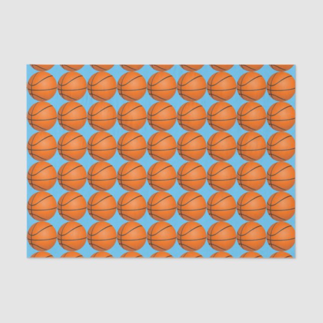 Basketball Pattern on Custom Blue Sport Theme Tissue Paper (Front)