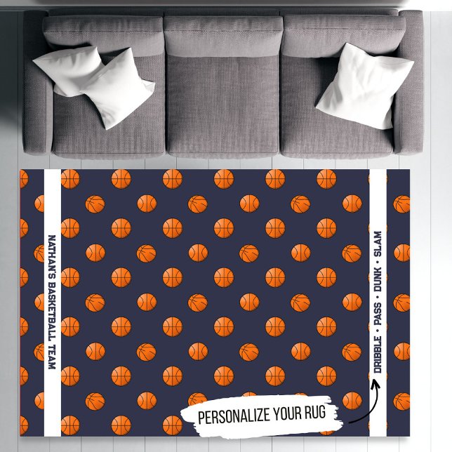 Basketball Pattern Personalized Name Text Rug (Creator Uploaded)