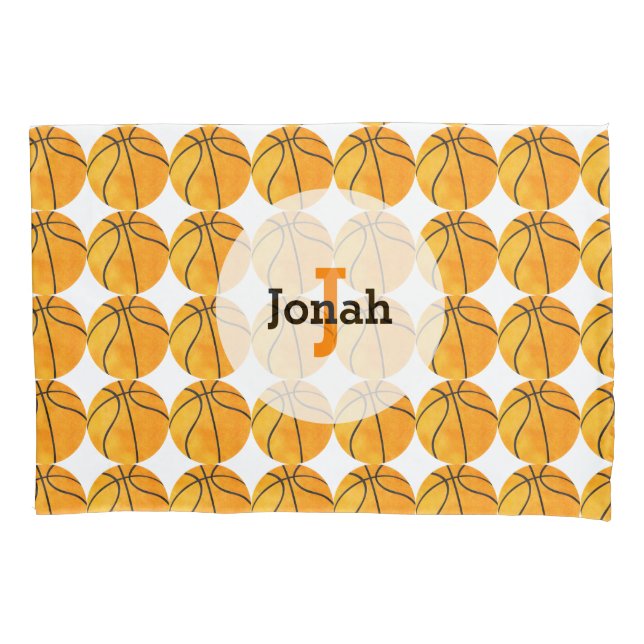 Basketball Pattern Personalized Unique Kids Orange Pillow Case (Front)