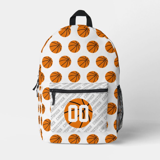 Basketball Pattern Player Number Team Name Modern Printed Backpack (Front)