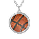 Basketball Pattern Silver Plated Necklace at Zazzle