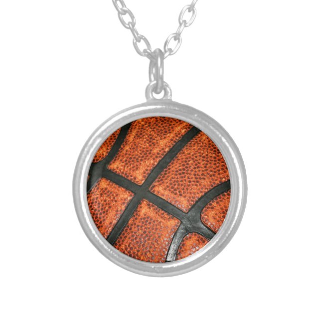 Basketball Pattern Silver Plated Necklace (Front)