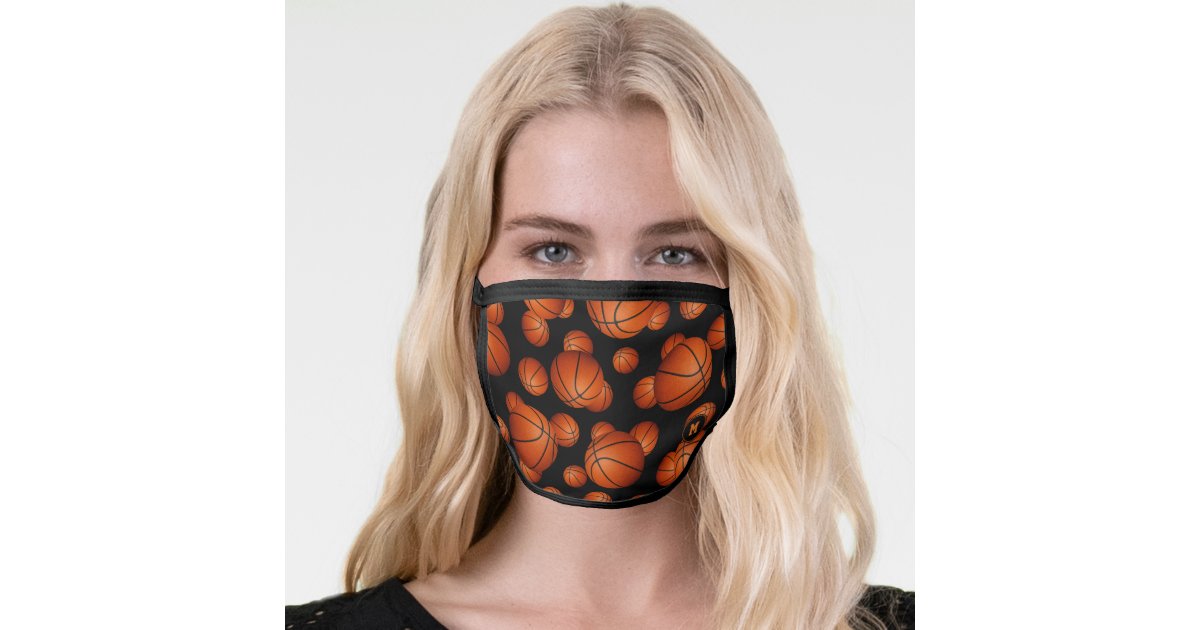 basketball pattern sports fan athletic monogrammed face mask | Zazzle