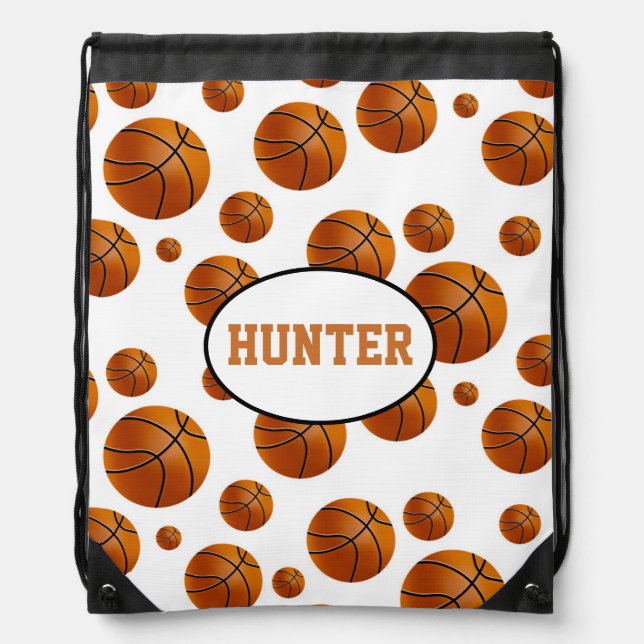 Basketball Pattern With Name Drawstring Bag (Front)