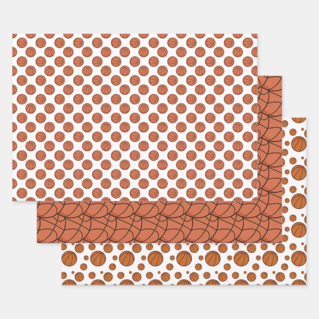  Basketball Pattern Wrapping Paper Sheets (Set)