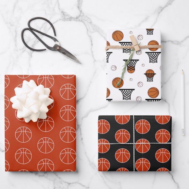 Basketball Patterns Trio Wrapping Paper Sheets (Front)