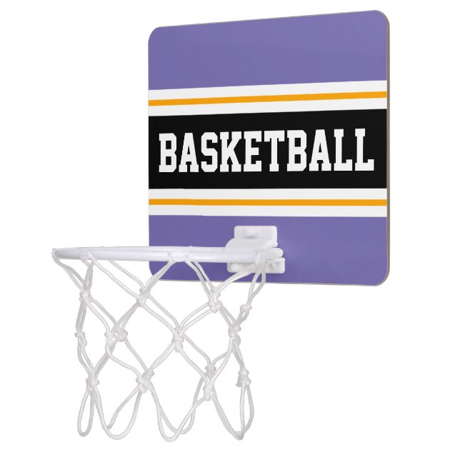 BASKETBALL Periwinkle Black Yellow Racing Stripes Mini Basketball Hoop (Left)