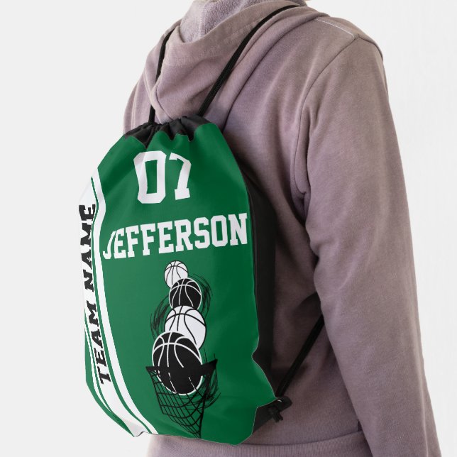 Basketball Personalize Team | Dark Green Drawstring Bag (Insitu)