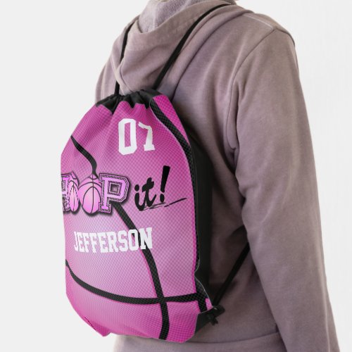Basketball Personalize Team  Pink Drawstring Bag