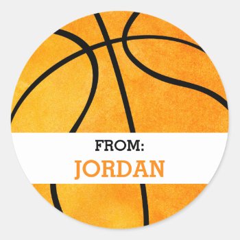 Basketball Personalized From Sports Themed Party Classic Round Sticker by LilPartyPlanners at Zazzle