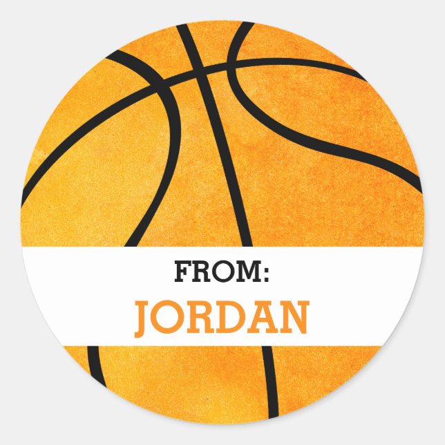 Basketball Personalized From Sports Themed Party Classic Round Sticker (Front)