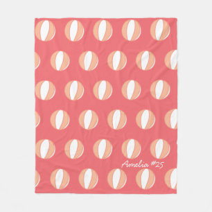 Basketball Personalized Name Coral White Custom Fleece Blanket