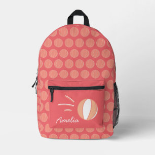 Basketball Personalized Name Coral White Custom Printed Backpack