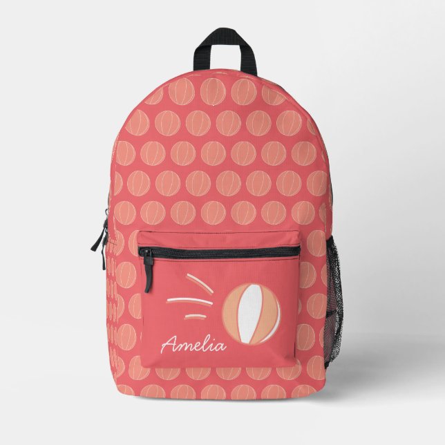 Basketball Personalized Name Coral White Custom Printed Backpack (Front)