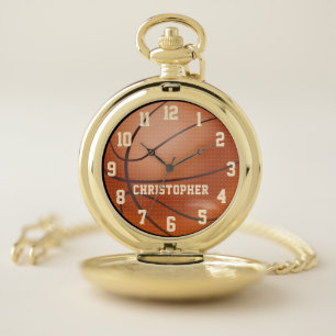 Basketball Personalized Name Retro Pocket Watch