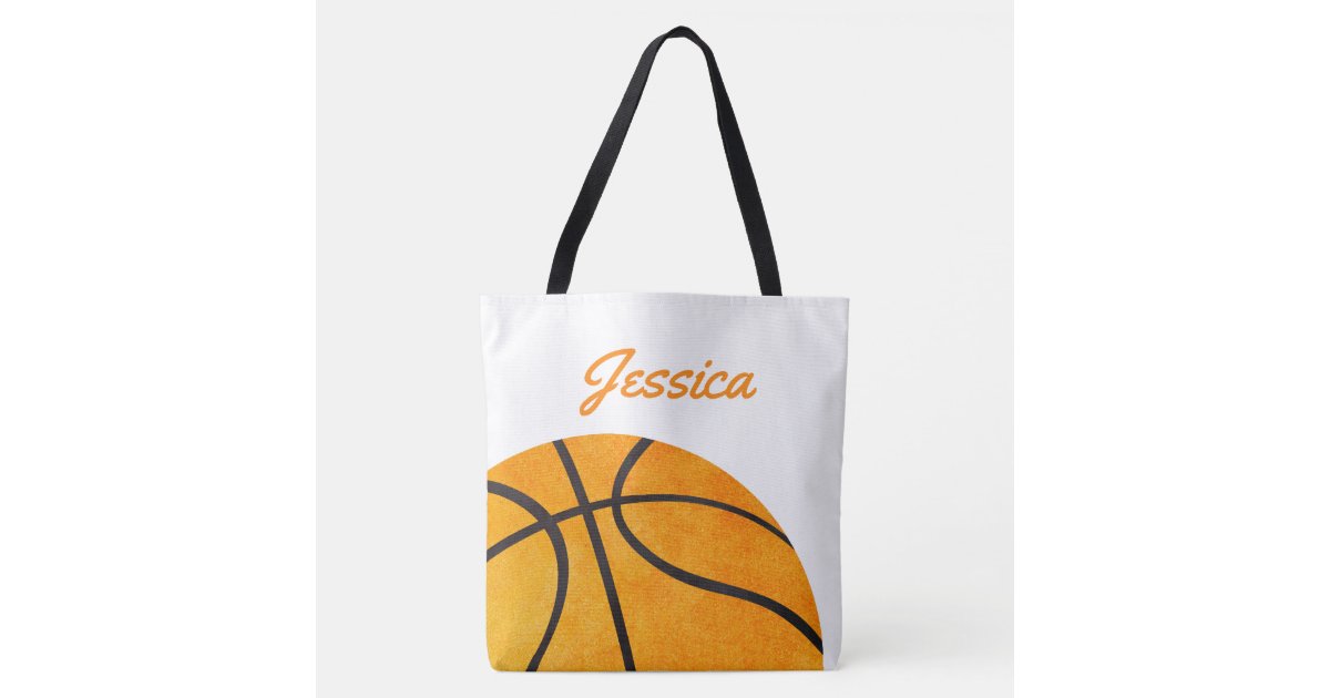 Basketball Personalized Orange Girls Kids Trendy Tote Bag | Zazzle