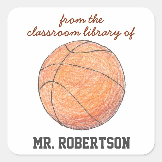 Basketball personalized teacher gift bookplate (Front)