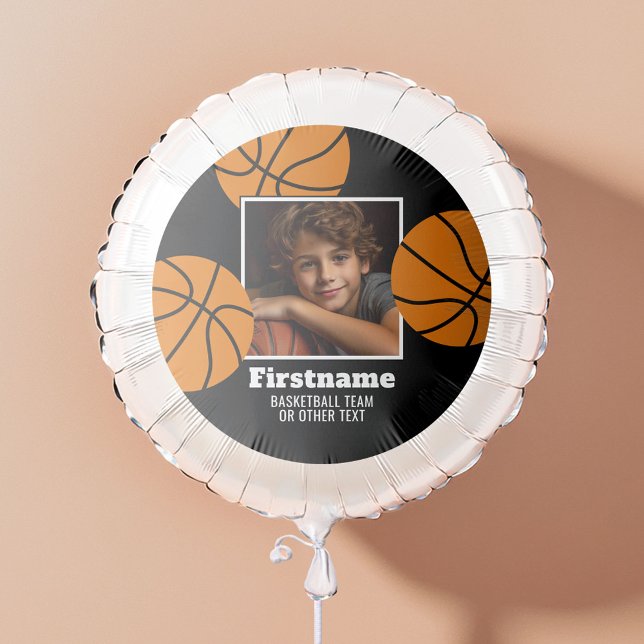Basketball Photo Add Your Name - Black Balloon (Personalized Balloon with sports theme)