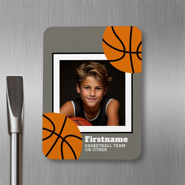 Basketball Photo Add Your Name - Can Edit Color Magnet (Personalized fridge magnet - sports photo)