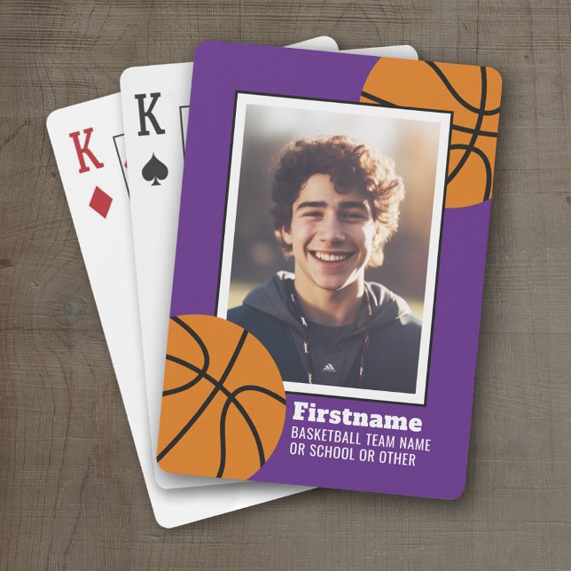 Basketball Photo Add Your Name - Can Edit Purple Poker Cards (Personalized Playing Cards - Sporty Design)