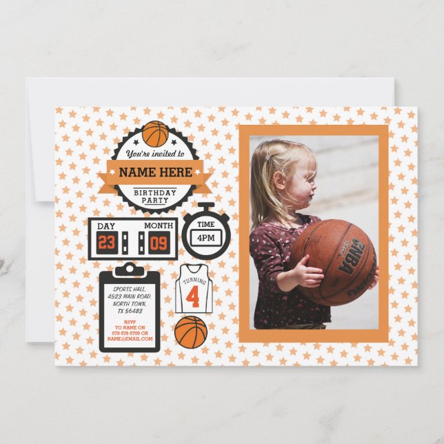 Basketball Photo Birthday Basket Ball Sport Party Invitation (Front)