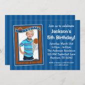 Basketball Photo Birthday Party Blue Invitations (Front/Back)