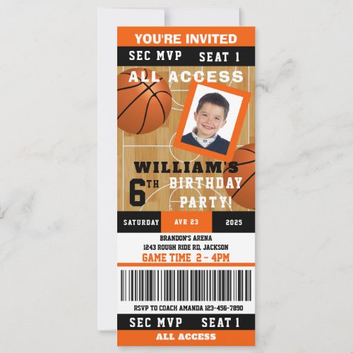 Basketball Photo Birthday Party Ticket Invitation