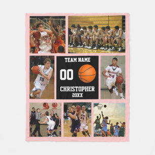 Basketball photo collage apricot pink fleece blanket