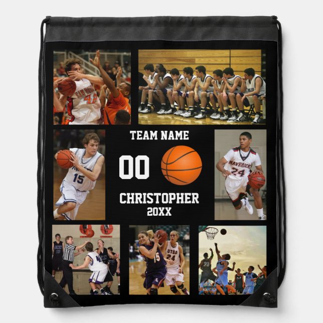 Basketball photo collage drawstring bag (Front)