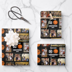 Basketball photo collage fleece blanket wrapping paper sheets