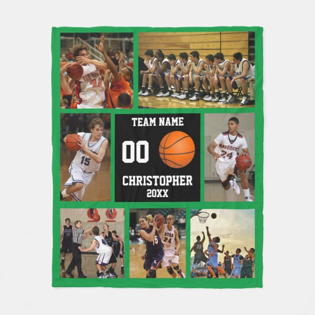 Basketball photo collage fleece Green blanket (Front)