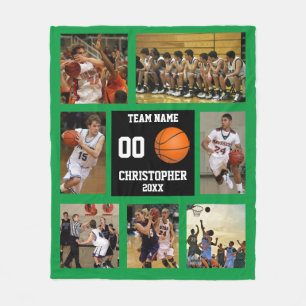Basketball photo collage Green Grass Fleece Blanket