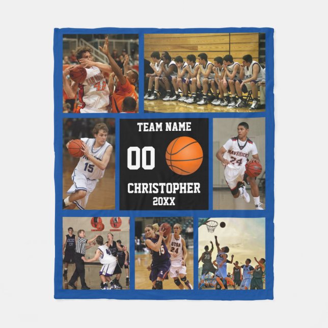 Basketball photo collage Navy Blue Fleece Blanket (Front)