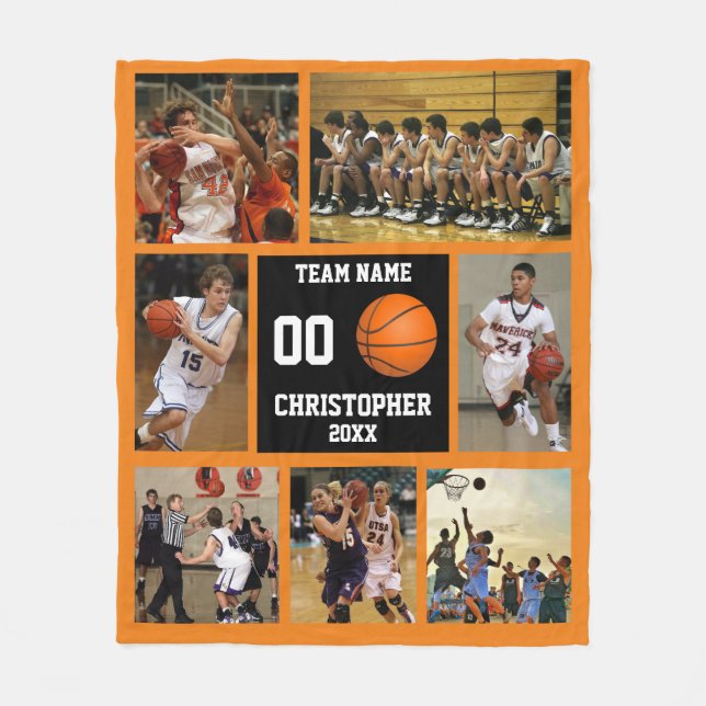 Basketball photo collage orange fleece blanket (Front)