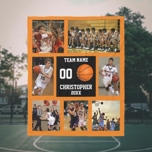 Basketball photo collage Orange Fleece Blanket