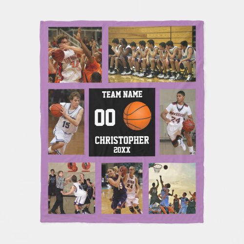 Basketball photo collage Purple Fleece Blanket