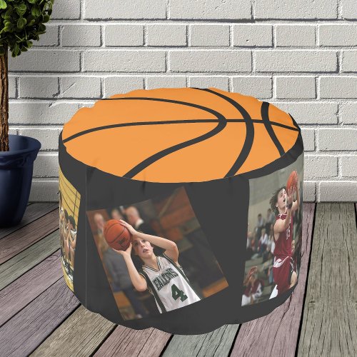 Basketball Photo Collage Round Pouf