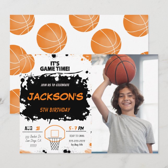 basketball photo Invitation (Front/Back)