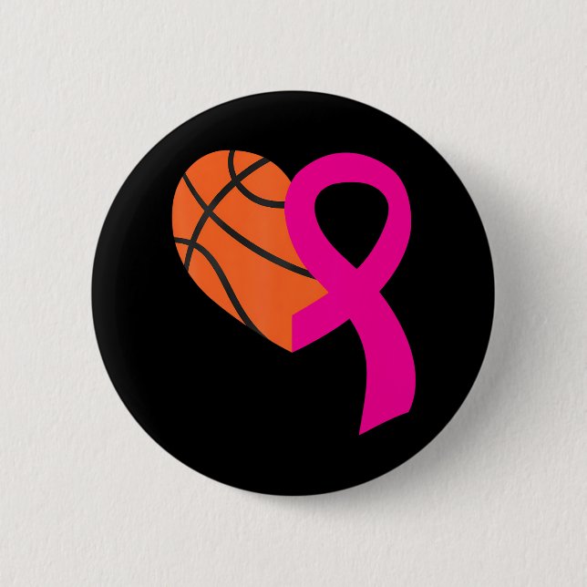 Basketball Pink Ribbon Cool Breast Cancer Button (Front)