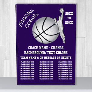 Basketball Plaques for Coaches, All Players Names Acrylic Award
